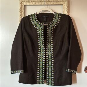 SILKLAND | Silk Brown Jacket Blazer with Colorful Embellishments Embroidery